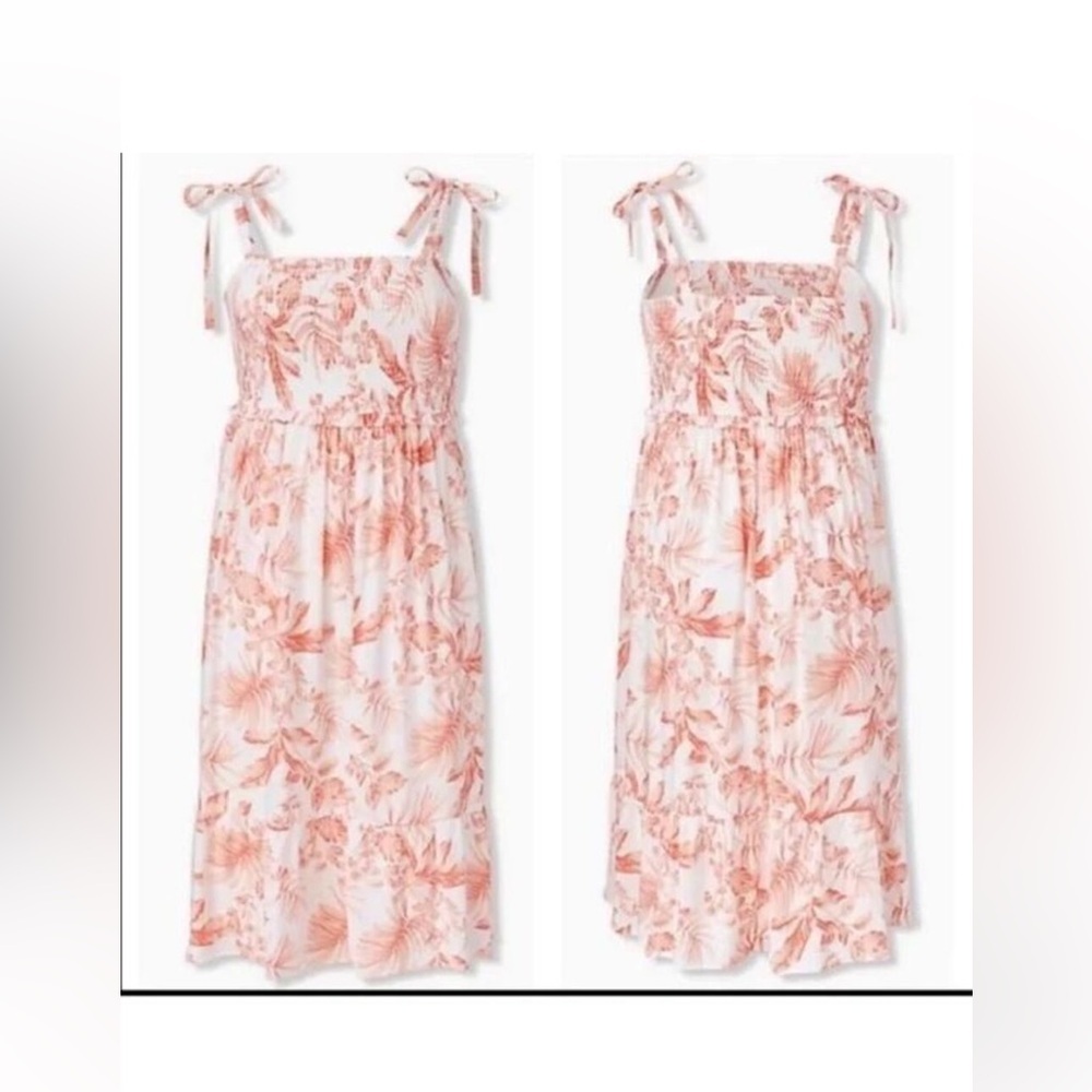 Torrid Coral Floral Tie Shoulder Midi Dress Summer Tropical Print Size 1 NWT